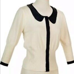 Karen Millen Ivory Black Peter Pan Collar sweater